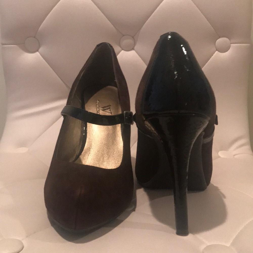 Dark brown suede heels